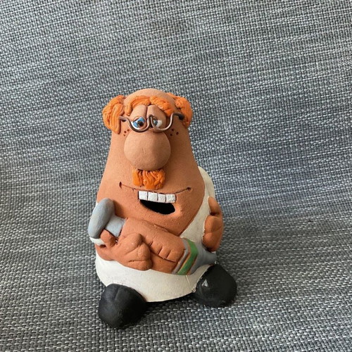Clay figure doctor with syringe new, handmade and painted