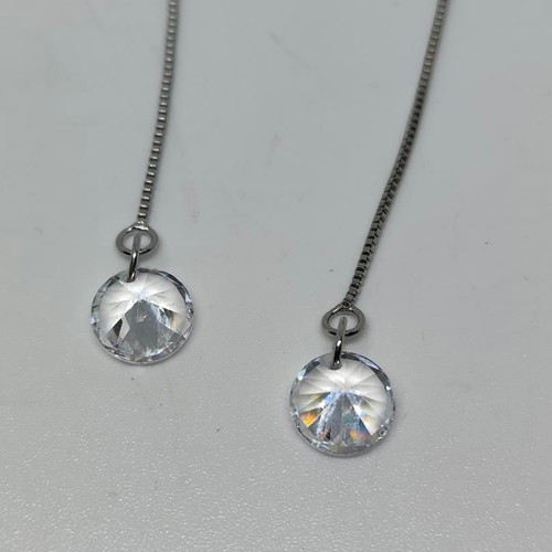Silver Drop Chain Earrings with Swarovski Crystals like new
