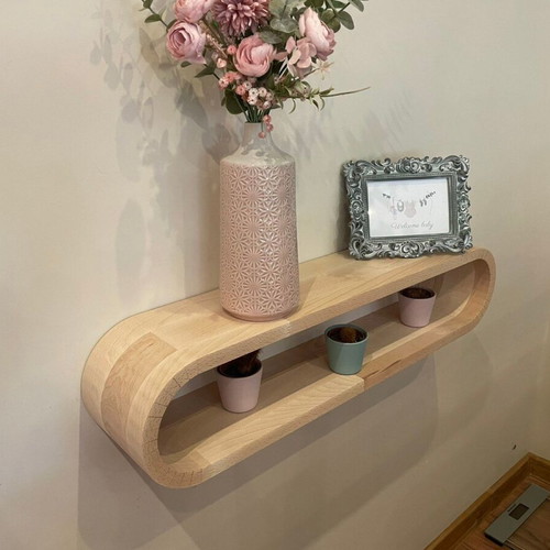 Floating Wall Shelf curved bent design handmade from solid beech wood