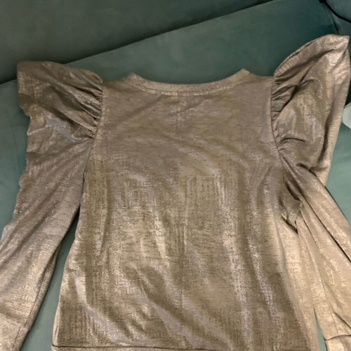 Imperial silver blouse thin with ruffles on shoulders like new, size S/M