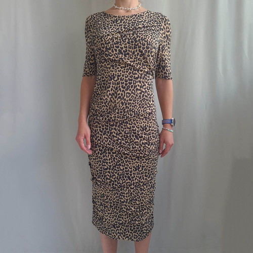 Ganni women's midi bodycon dress, leopard print, size M