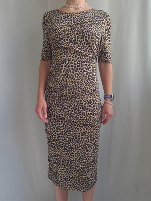Ganni women's midi bodycon dress, leopard print, size M