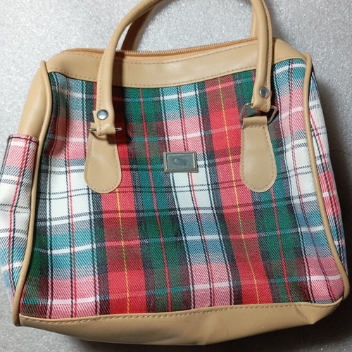 Vintage Handbag used with Tartan Pattern and Leather Details