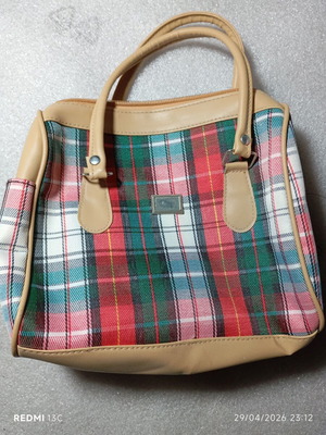 Vintage Handbag used with Tartan Pattern and Leather Details