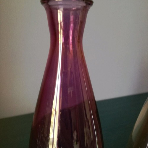 Vases used, two colored with gift purple vase with embossed design