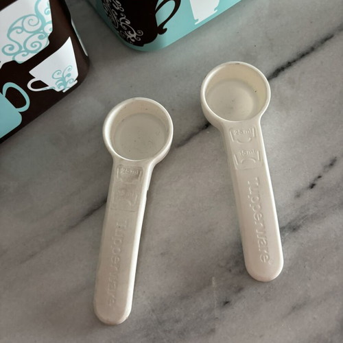 Tupperware coffee and sugar containers with spoons, new