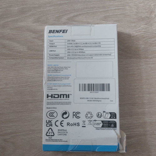 Benfei USB-C 5-in-1 Multifunctional Hub 4K HDMI 10Gbps USB 3.2 100W PD Docking Station new
