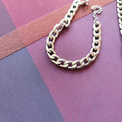 Zara Unisex Silver Steel Chain Necklace and Bracelet Set