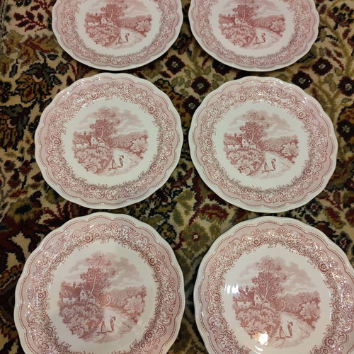 Swiss Landscape plates set used, 18 pieces, 6 fruit, 6 shallow, 6 deep