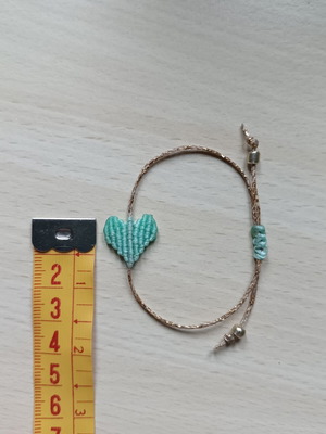 Macrame bracelet with mint heart, adjustable