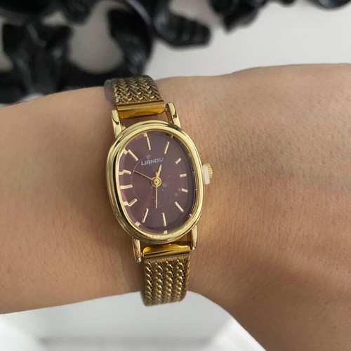 Vintage watch with burgundy dial and yellow strap women's new