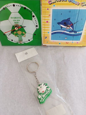 Table Clock "Vazelos for Life" with New Panathinaikos Mascot Keychain Gift