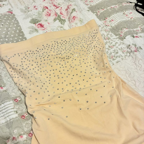 Beige Y2K bandeau top with silver rhinestones, size S