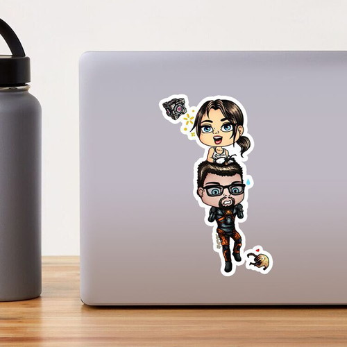 Half Life x Portal handmade sticker with Gordon Freeman and Chell made to order