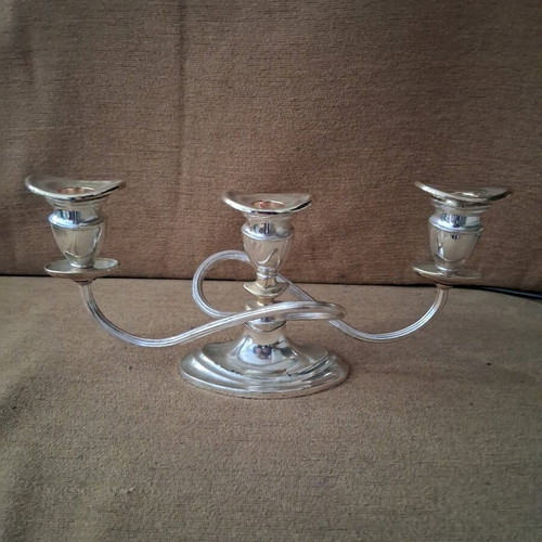 Silver-plated three-arm candlestick used