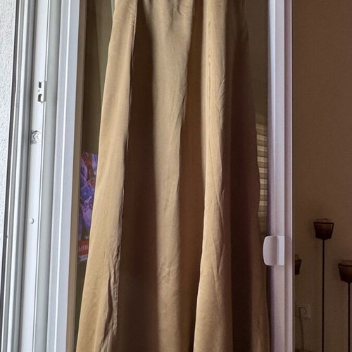 Long silk dress like new, beige and gold with decorative belt