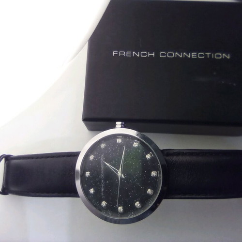 French Connection women's watch like new, black waterproof 5 ATM with crystals