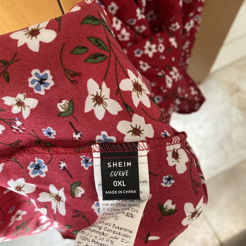Shein red floral dress with side slit and cut out