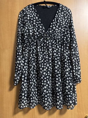 H&M floral dress, black and white, XS