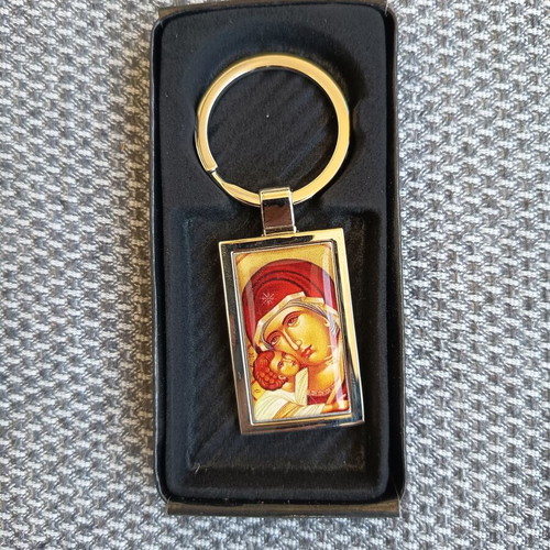 Keychain with Panagia Glykofilousa icon, new in box