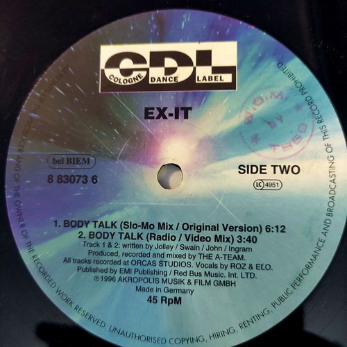 Ex-It Body Talk 12'' vinyl used, original 1996 electronic single