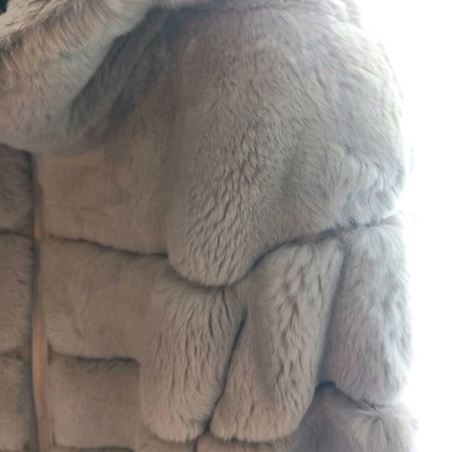 Arma leather rabbit fur coat like new, grey-beige, size S