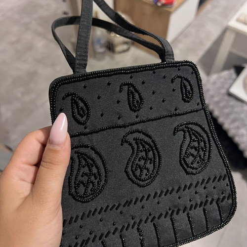 Vintage black handmade handbag with beads, like new