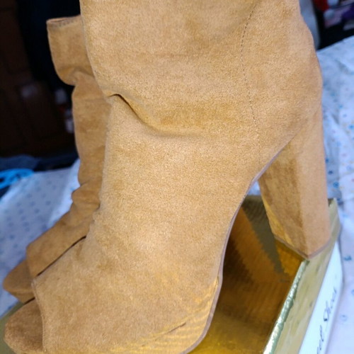 Tan Suede Ankle Boots with Open Toes like new