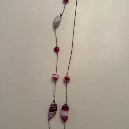Gregio women's long necklace gold-plated 925 silver like new with pink stones