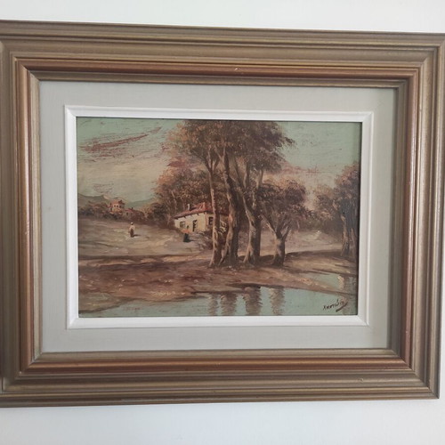 Painting by Christos Hasiotis new, house by the river