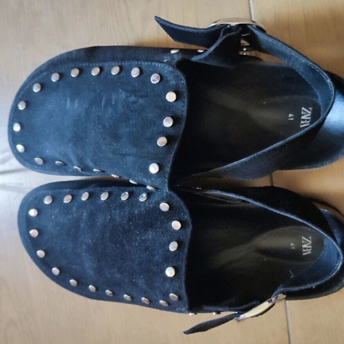 Zara black leather sabots size 41 like new with studs