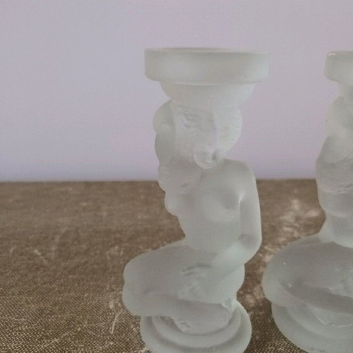Vintage Frosted glass candlesticks like new, set of 2