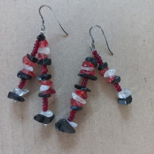 Handmade V-shaped dangle earrings with irregular stones, like new