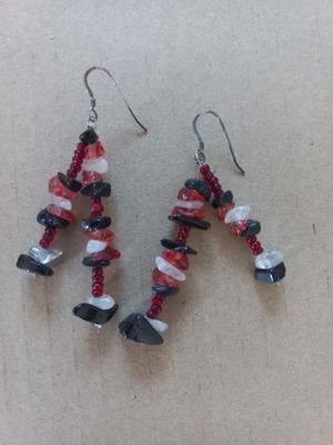 Handmade V-shaped dangle earrings with irregular stones, like new
