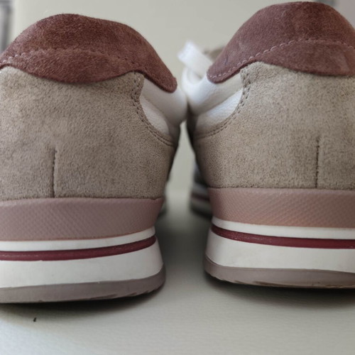 Medicus leather sneakers, size 40, 26cm insole, white with beige and pink suede accents