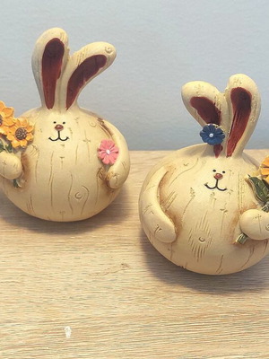 Set of decorative spring bunny figurines