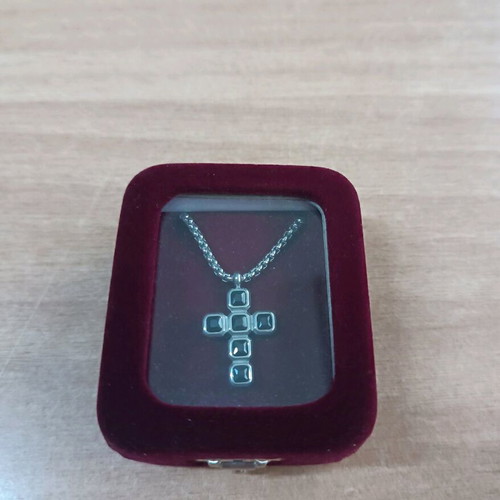 Men's stainless steel cross necklace new with black stones