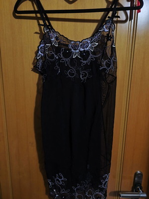 Angel Eye vintage νυχτικό lingerie σε μαύρο με μωβ φλοράλ δαντέλα