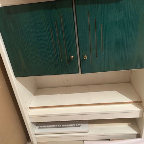 Children's bedroom set used, white-green wood for two kids