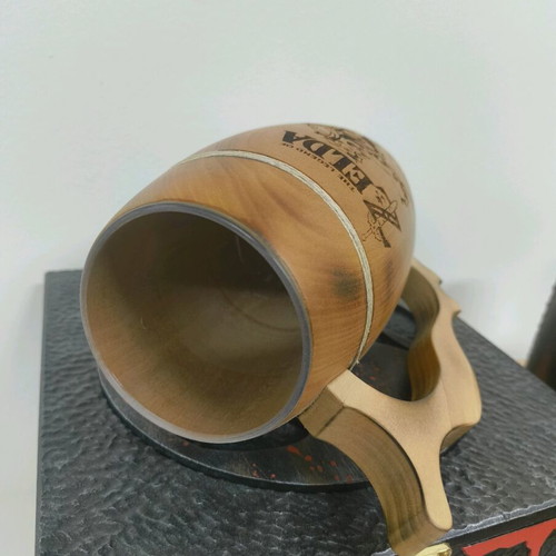 Wooden beer mug Zelda with carved handle and pyrography