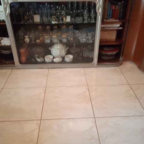 Vintage living room buffet used, German made with glass display and wheels