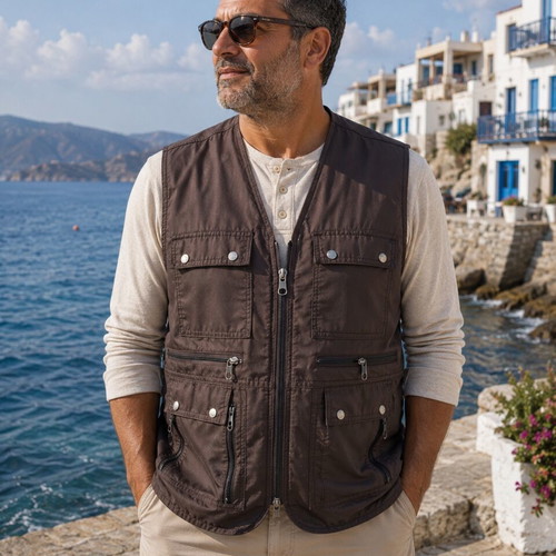 Multi-pocket vest, brown, XXL