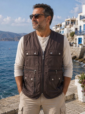 Multi-pocket vest, brown, XXL