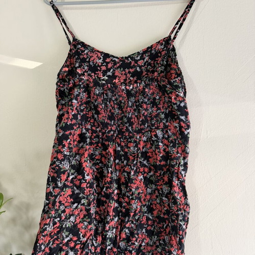 Pink Woman floral playsuit, size S, black with pink and red