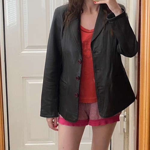 Vintage leather coat, dark brown and black, unisex