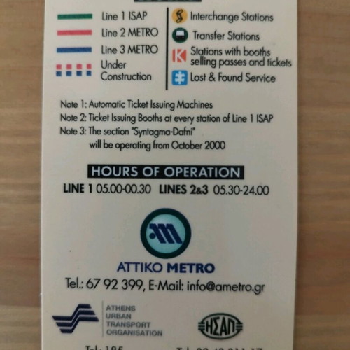 Collectible Metro Map Card like new from Early Operation Months