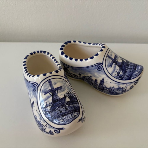 Delft Blue Porcelain Clogs Handpainted, 13 cm Length