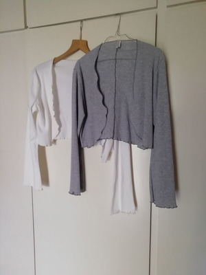 Elegance bolero crop tops, cotton ribbed, white and grey, size L