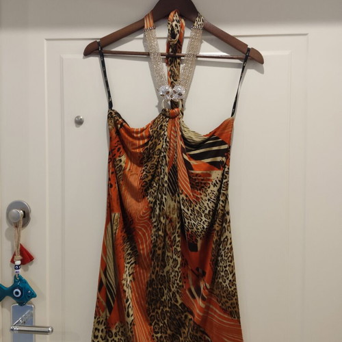 Mini backless dress Sky like new, colorful with strass stones