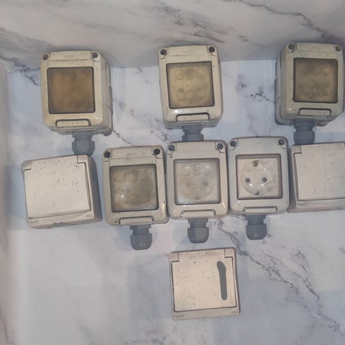 Set of 9 Gewiss and Schneider waterproof sockets
